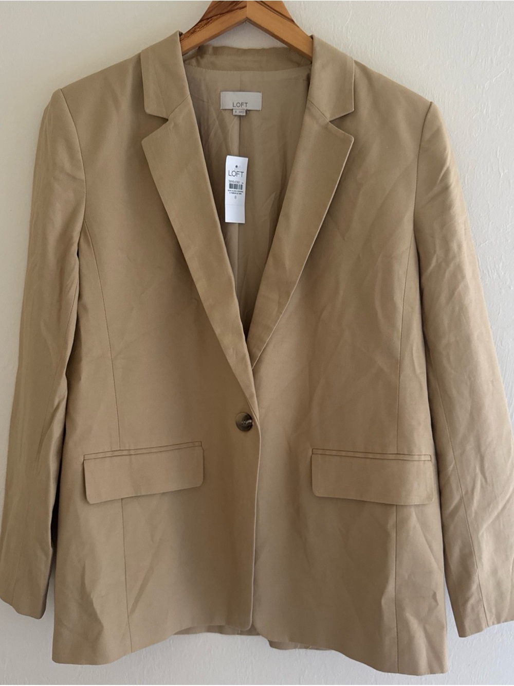 Loft Blazer Jacket Womens 8 Tan Fitted Long Classic Career pockets Single Button
